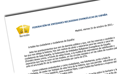 Comunicado de Ferede sobre el final del terrorismo en España